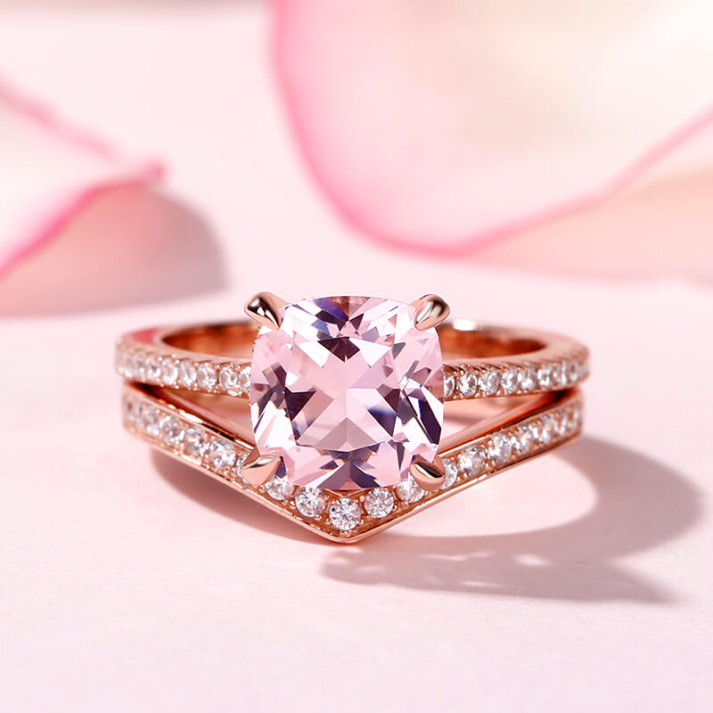 Jeulia クッションカット モルガナイト シルバー リング セット