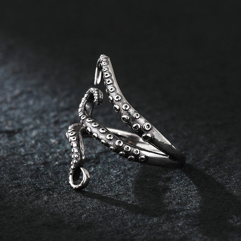 Jeulia Anillo abierto de plata de ley con diseño de pulpo estilo punk