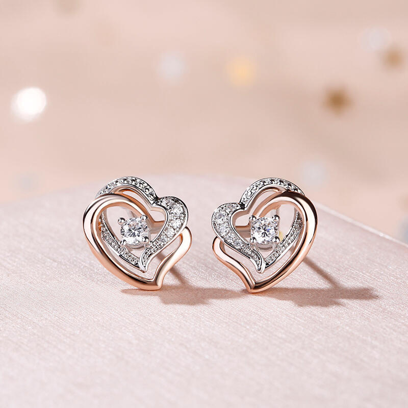 Jeulia Double Heart Sterling Silver Stud Earrings