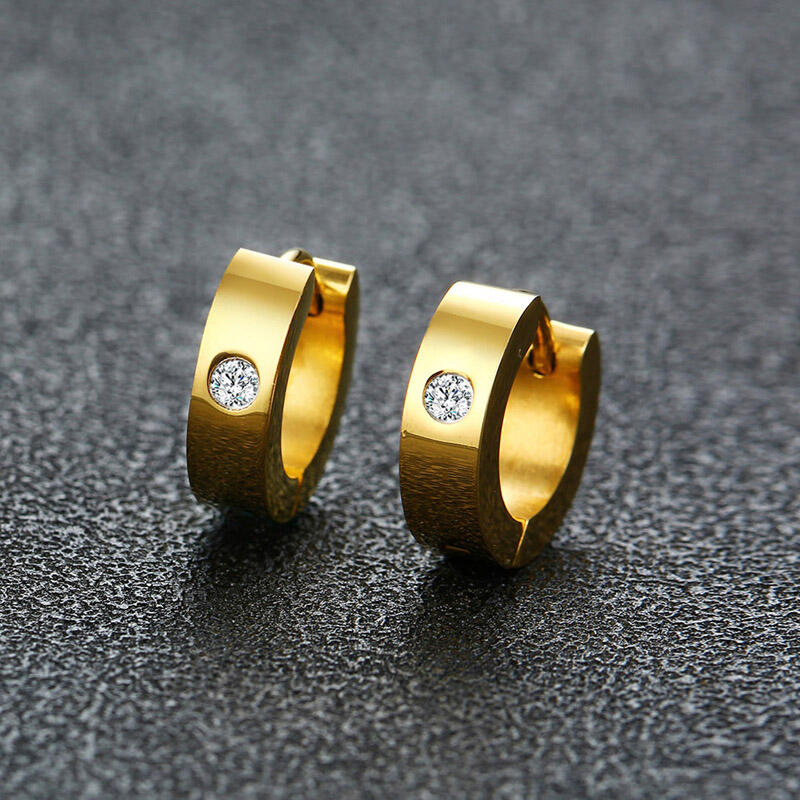 Jeulia Simple Round Cut Titanium Steel Men's Hoop Earrings
