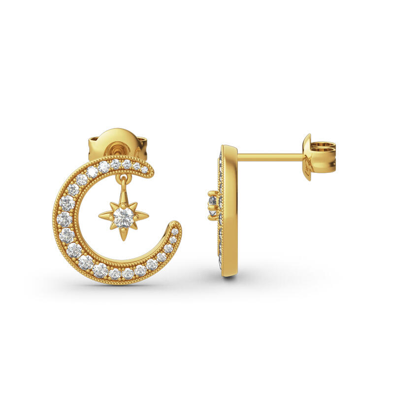 Jeulia "Moon and Star" Round Cut Sterling Silver Earrings