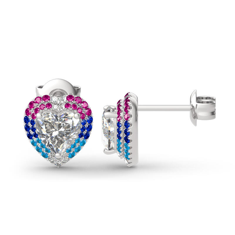 Jeulia Double Halo Heart Cut Sterling Silver Earrings