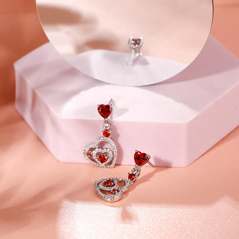 Jeulia "I Carry Your Heart" Double Heart Sterling Silver Stud Earrings