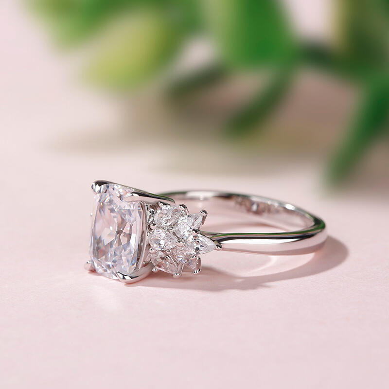 Jeulia Leaf Design Cushion Cut Sterling Silver Ring