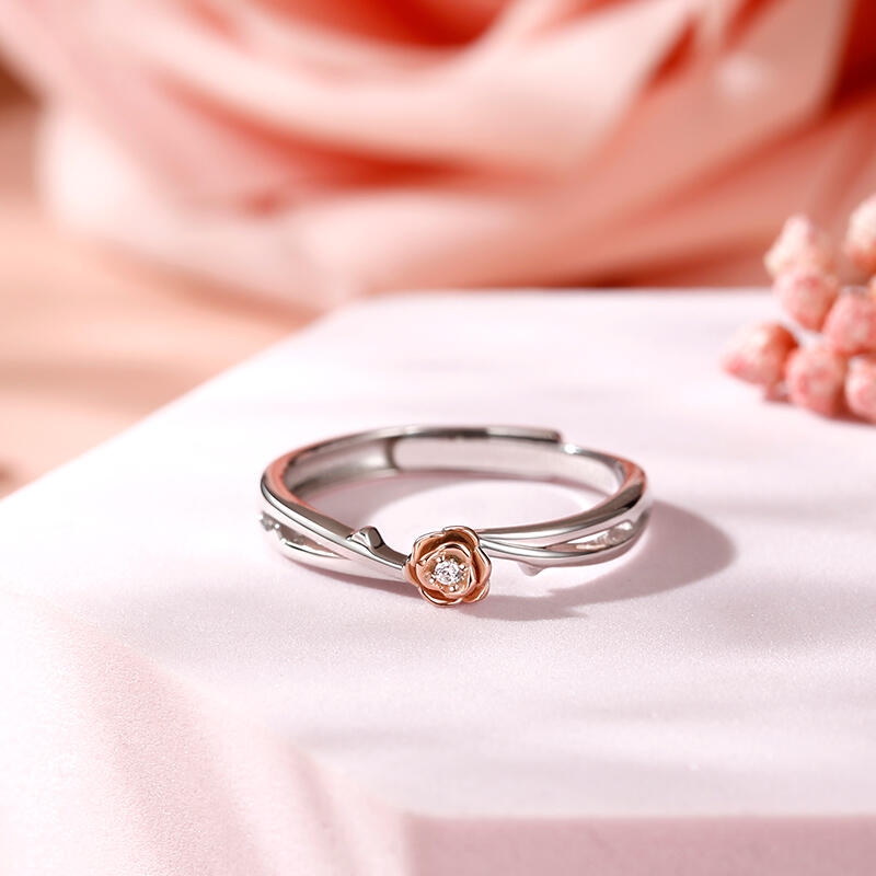 Jeulia Anillo promesa mujer ajustable con piedra en rosa de plata esterlina