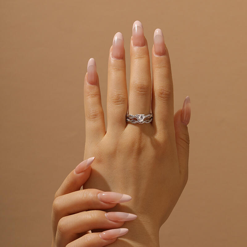 Jeulia Twist Heart Cut Sterling Silver Ring Set