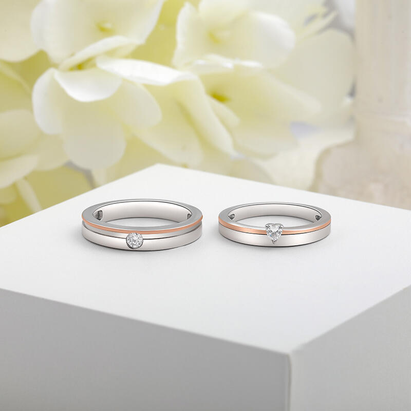 Jeulia Anillos de Pareja de Boda Clásicos Bicolor en Plata de Ley