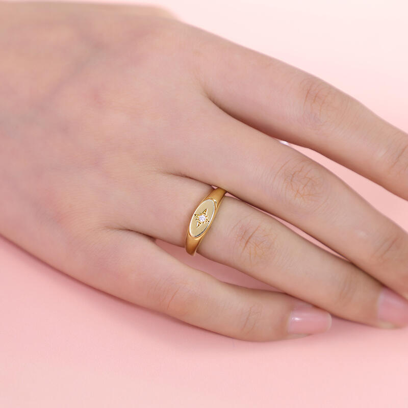 Jeulia Oval Star Signet Sterling Silver Ring