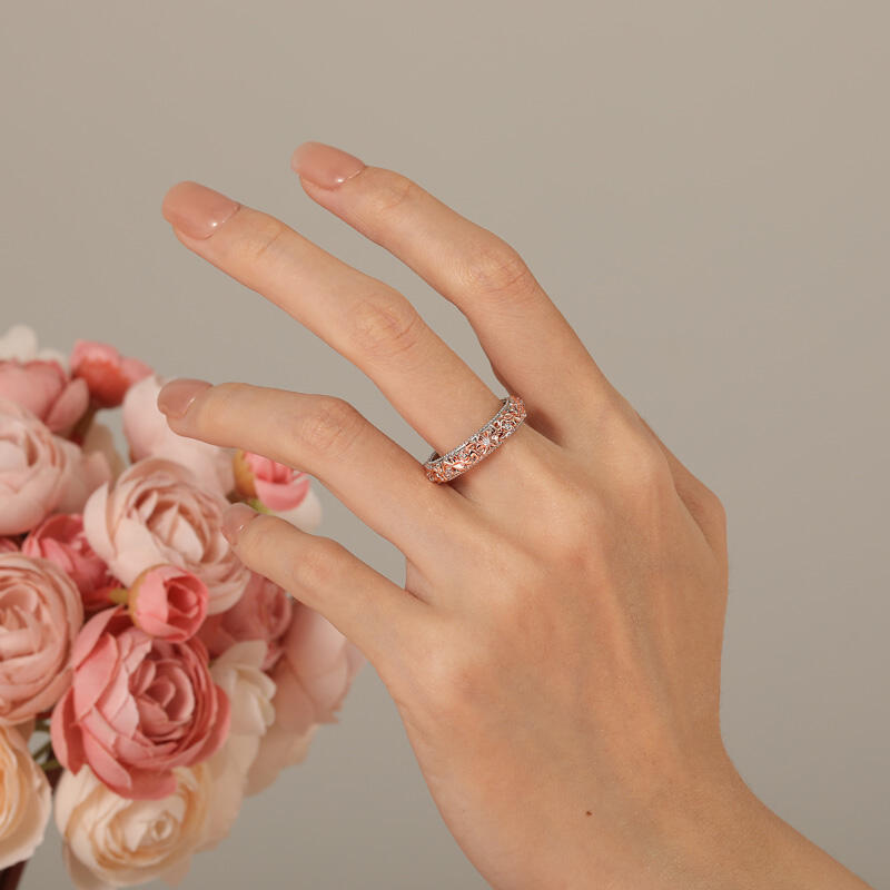 Jeulia Two Tone Flower Vine Engraved Women's Ring