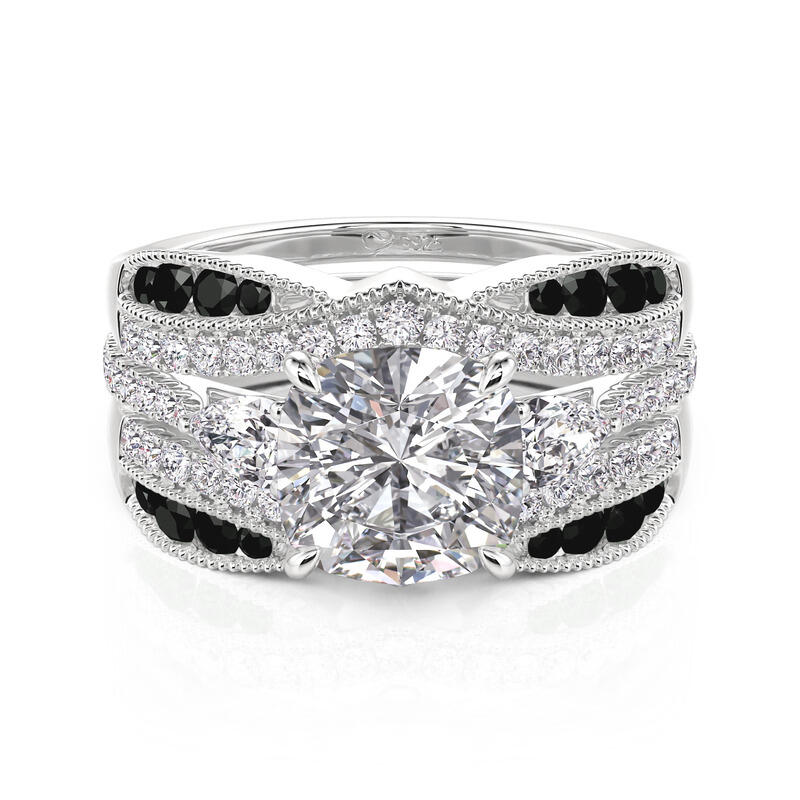 Jeulia スリーストーン リングセット ツートーン ボウ ツイステッド エンハンサー付き