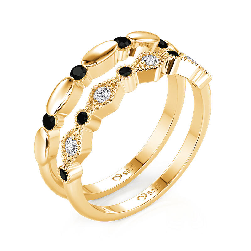 Jeulia Everyday Vintage Geometric Beaded Ring Set 2pcs