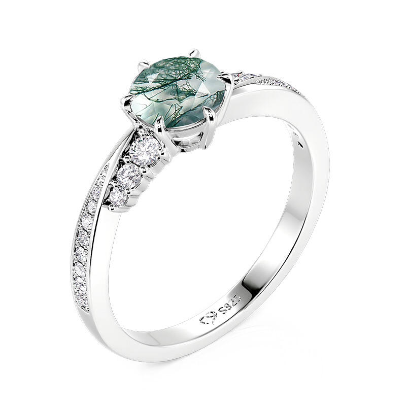 Jeulia Simple Twisted Round Cut Moss Agate Promise Ring