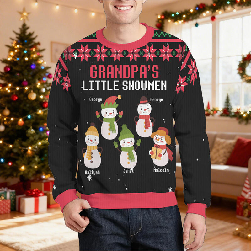 Personalized Ugly Sweater Unisex Grandpa's Little Snowman Custom Kids Design Cute Christmas Gift for Family