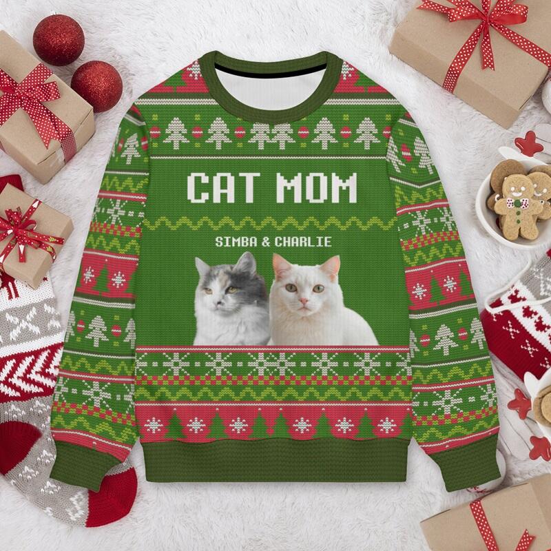 Personalized Ugly Sweater Unisex Custom Pet Photos Festive Green Design Perfect Christmas Gift for Pet Lovers