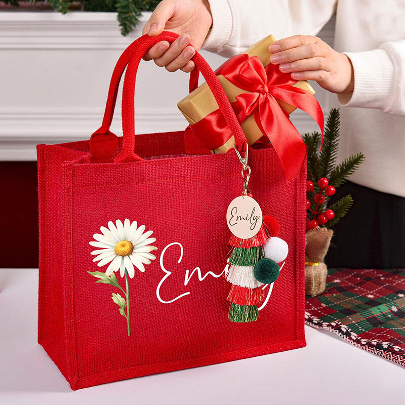 Personalized Name Christmas Gift Bags with Birthflower Pattern Beautiful Gift for Mother