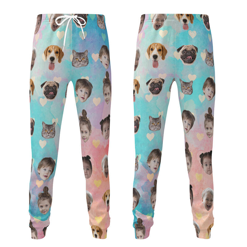 ユニセックス スウェットパンツ 顔写真 カラフルハート柄デザイン オーダーメイド