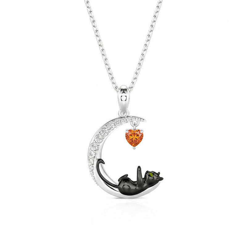 Jeulia Moon Huggers Custom Birthstone Cat Necklace