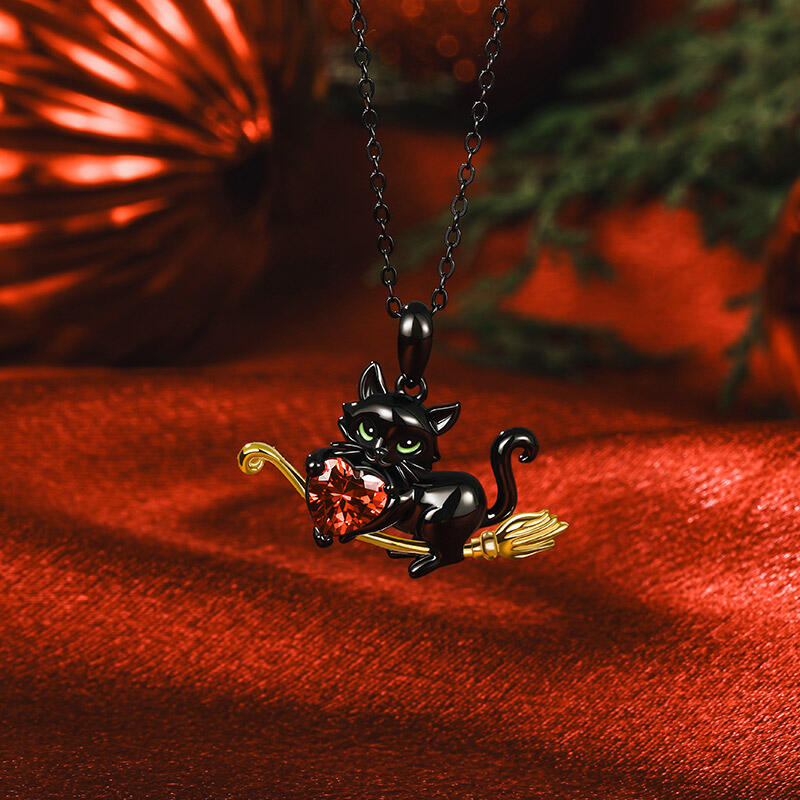 Jeullia Hug Me Magic Black Cat Custom Birthstone Necklace