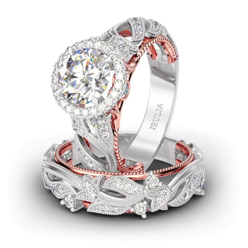 Anillos De Compromiso De Hoja De Corte Redonda En Plata De Ley