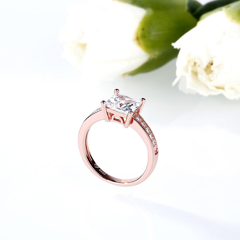 Jeulia Rose Gold Tone Princess Cut Sterling Silver Ring