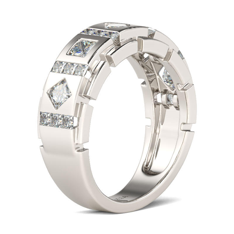 Jeulia Princess Cut Sterling Silver Men's Band