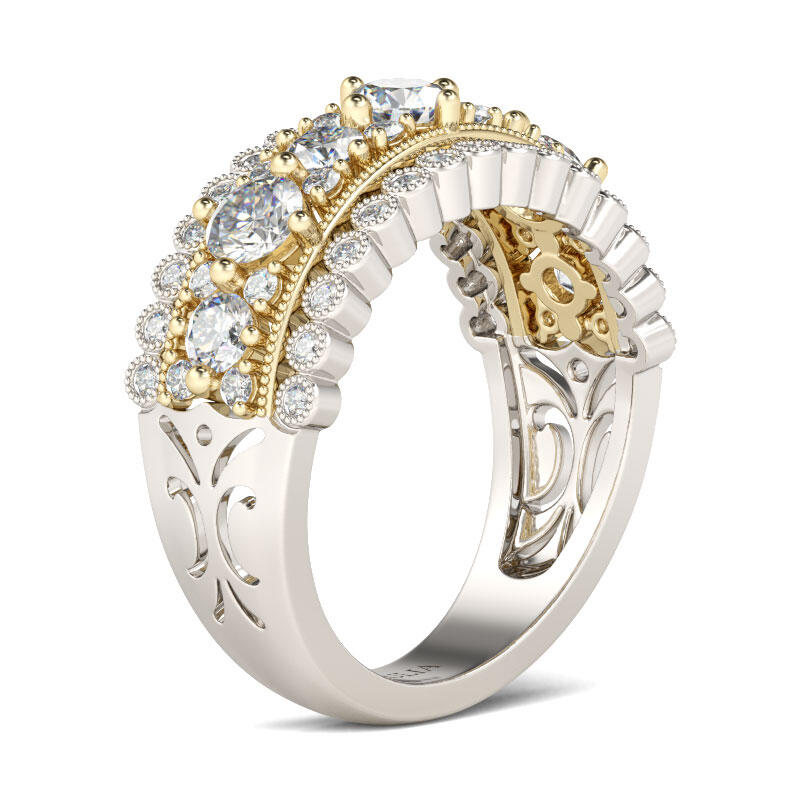 Jeulia Two Tone Round Cut Sterling Silver Women's Band