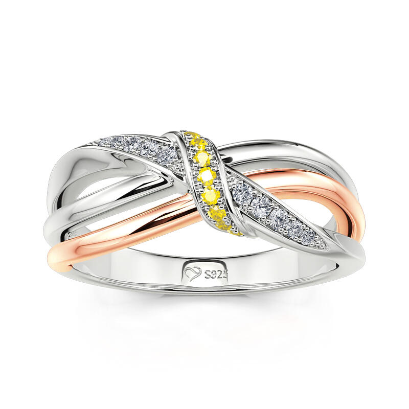 Jeulia Intertwined Two Tone Sterling Silver Women's Band