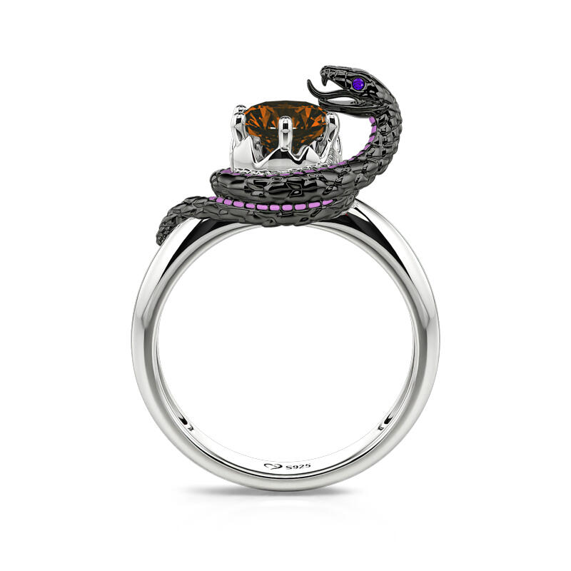 Jeulia Hug Me "Never Give Up" Mamba Round Cut Sterling Silver Snake Ring