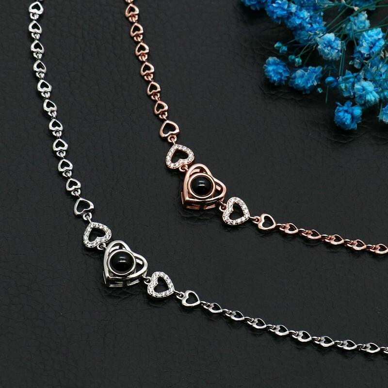 Sterling Silver Personalized Heart Photo Projection Bracelet Gift for Her