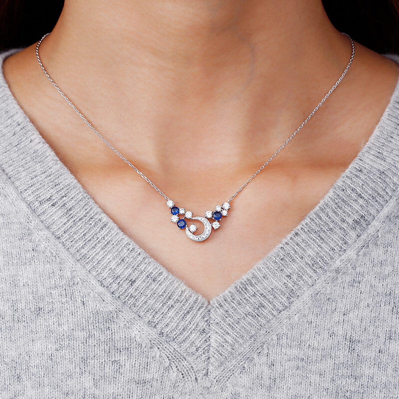 Jeulia "Light of Starry Sky" Moon Design Round Cut Sterling Silver Necklace