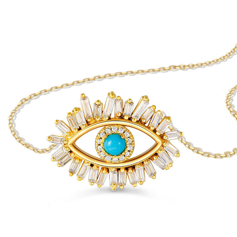 Jeulia "Evil Eye" Round Cut Turquoise Sterling Silver Necklace