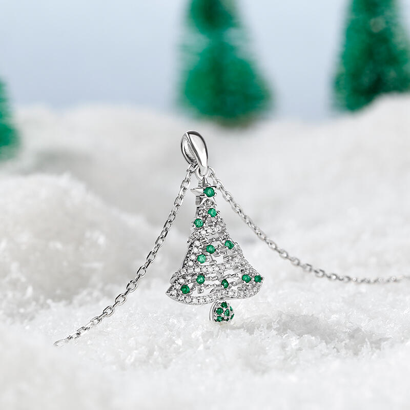 Jeulia "Happy Christmas" Christmas Tree Sterling Silver Necklace