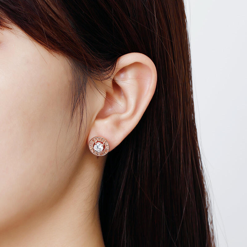 Jeulia "Mystical Beauty" Roman Numeral Round Cut Sterling Silver Stud Earrings