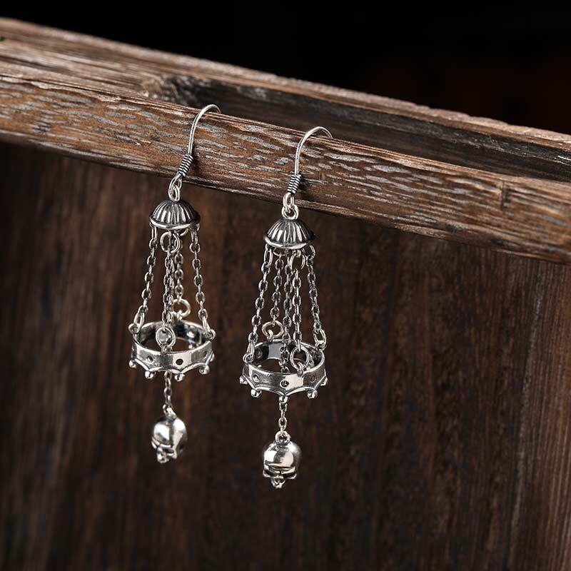 Jeulia "Chandelier" Skull Sterling Silver Earrings