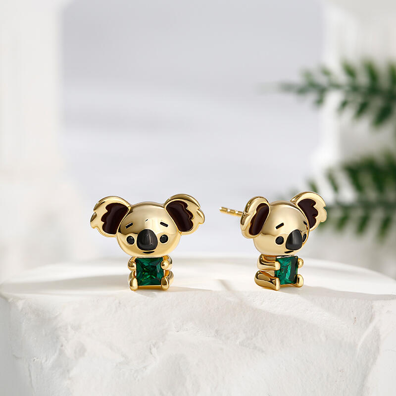 Jeulia Hug Me "Adorable Koala" Princess Cut Sterling Silver Stud Earrings