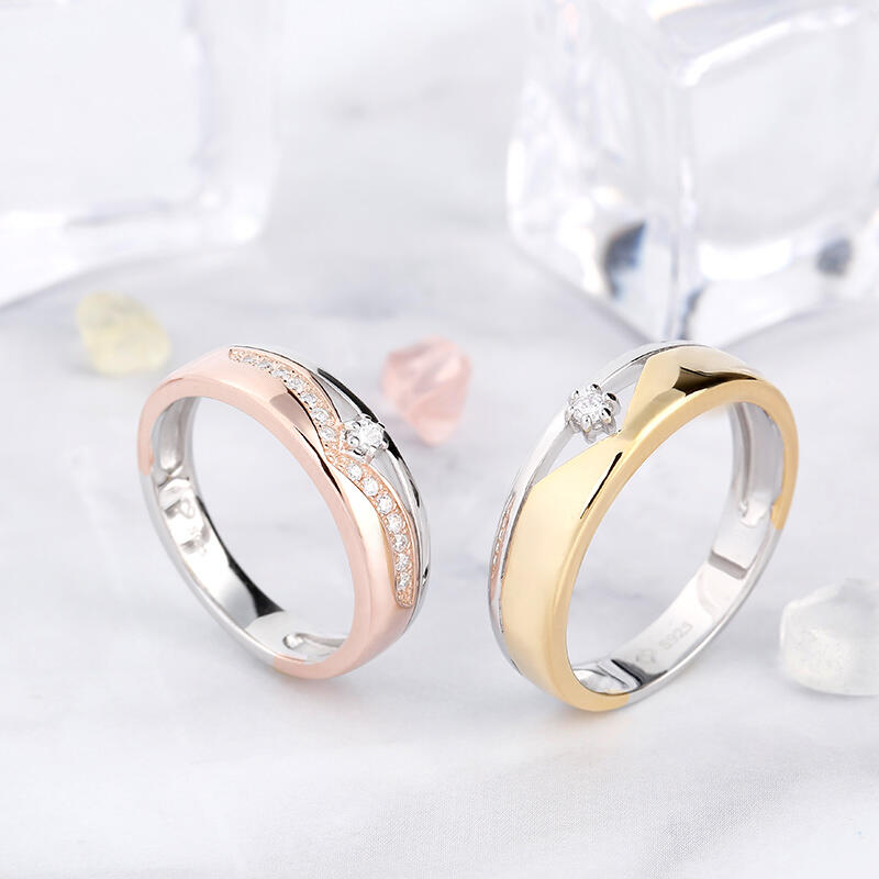 Jeulia Two Tone Round Cut Sterling Silver Band Set