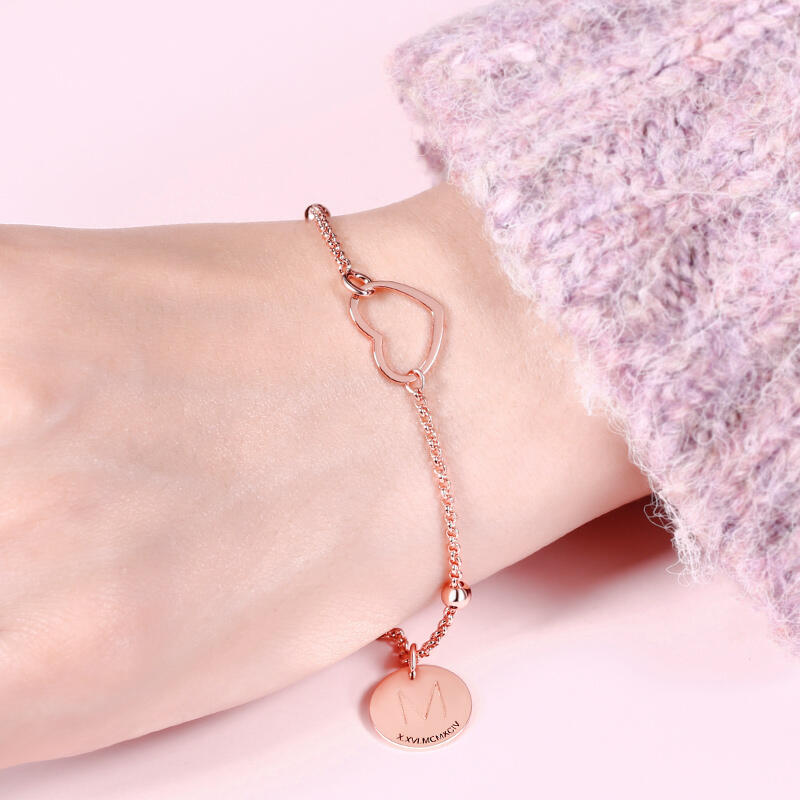 Jeulia Heart Initial Personalized Sterling Silver Bracelet