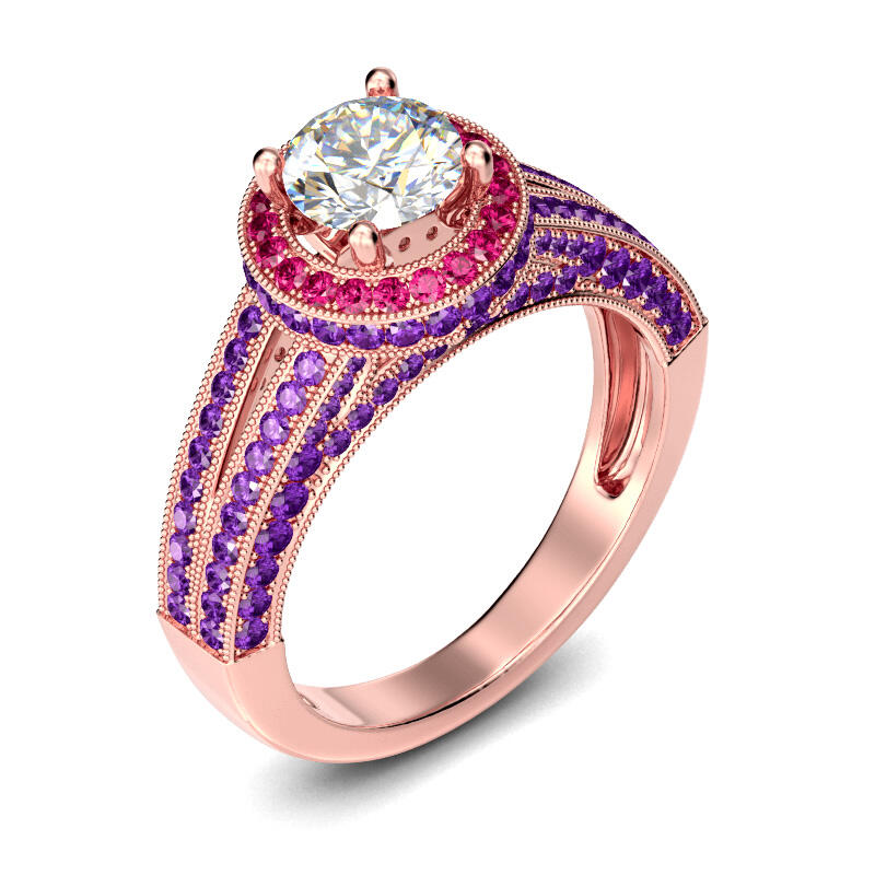 Jeulia Halo Round Cut Sterling Silver Ring