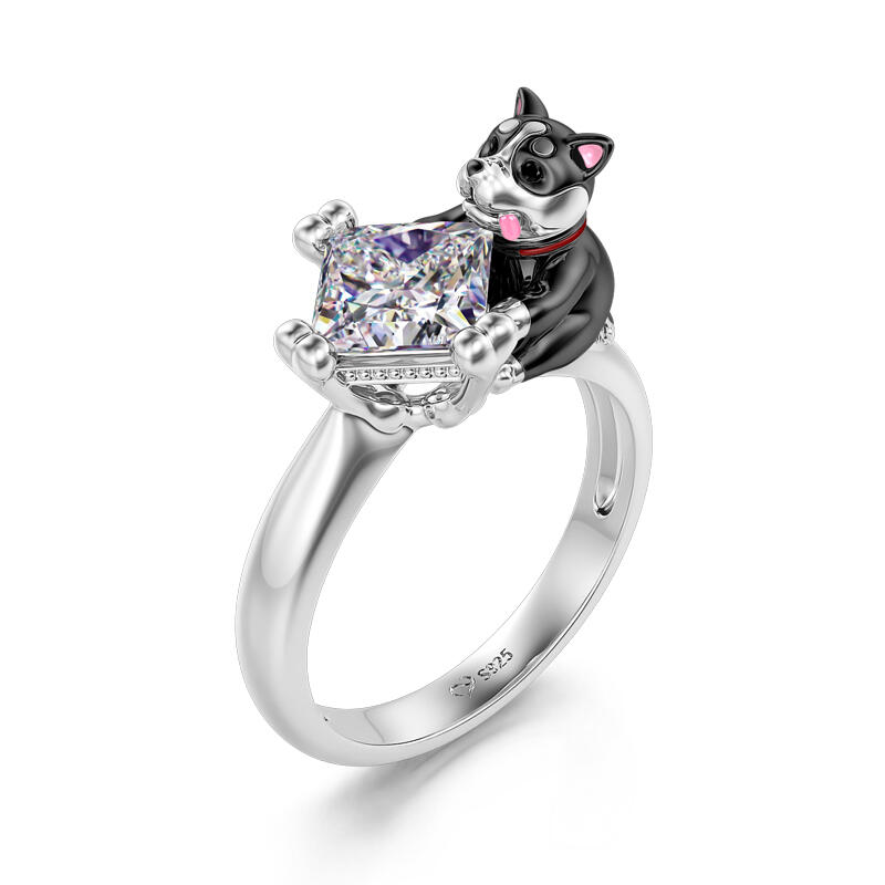 Jeulia Hug Me "Naughty Puppy" Princess Cut Sterling Silver Ring