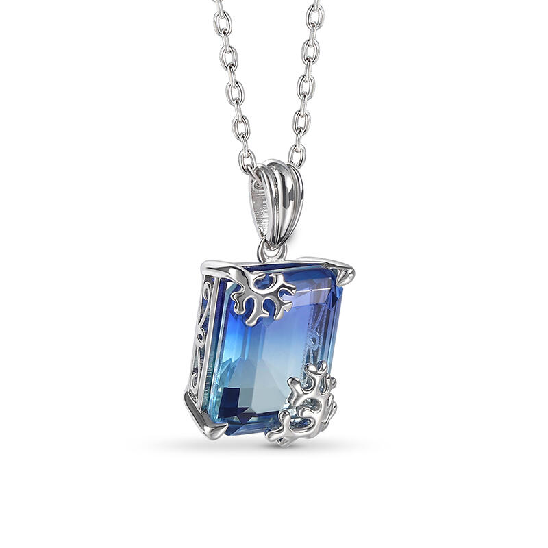 Jeulia "Coral Reefs" Emerald Cut Sterling Silver Necklace