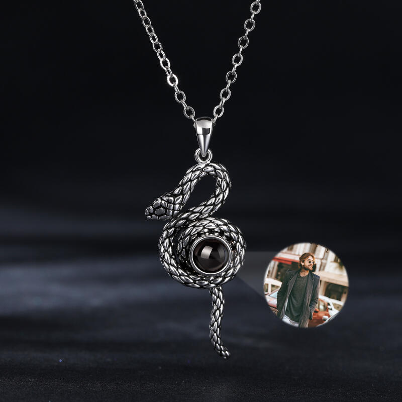 Jeulia Snake Design Personalized Photo Projection Sterling Silver Necklace