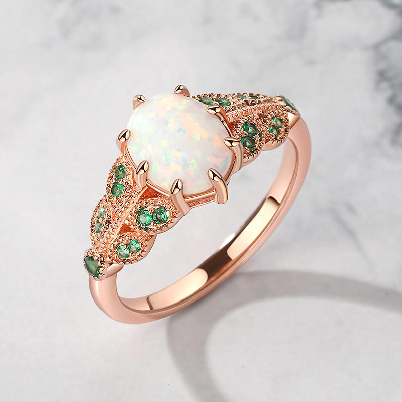 Jeulia "Art Deco" förlovningsring med vintageopal i sterlingsilver