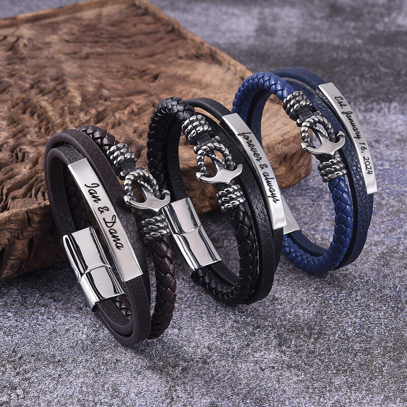 Personalized Men's Bracelet With Custom Text Warm Father's Day Gift
