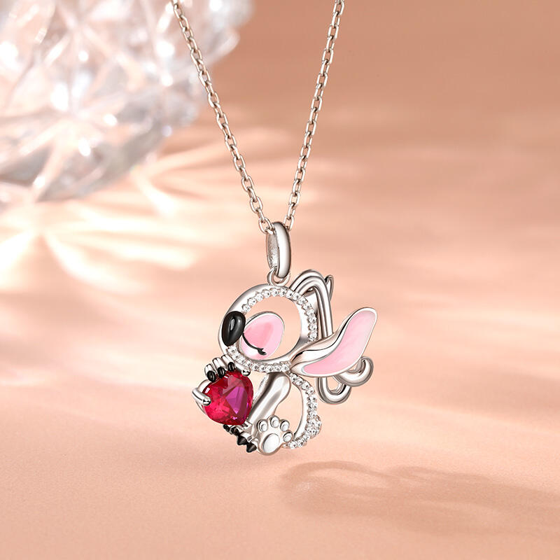 Jeulia Hug Me "Pink Monster" Heart Cut Personalized Sterling Silver Necklace