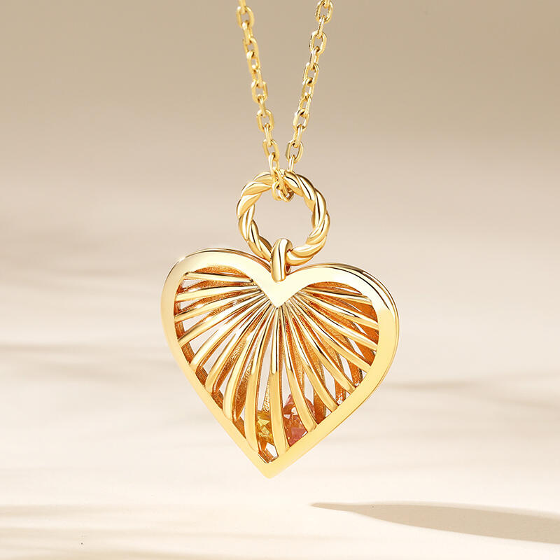 Jeulia "Family love" Birthstone Heart Cage Necklace Colorful Design