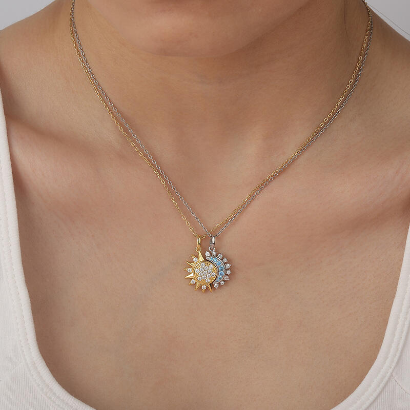 Jeulia Cool Sol och Måne Vänskapshalsbandsset Sterling Silver Magnetisk
