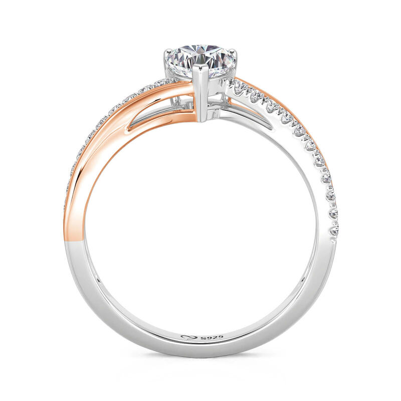 Jeulia Amore Bague Promesse Cœur Courbé Deux Tons en Argent Sterling