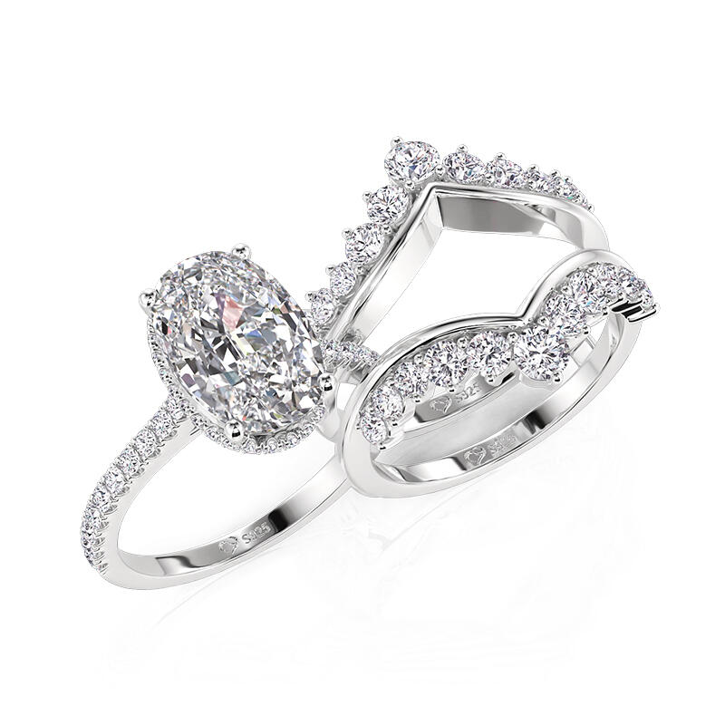 Jeulia Gorgeous Twist Inset Oval Puzzle Ring Set 2PCS