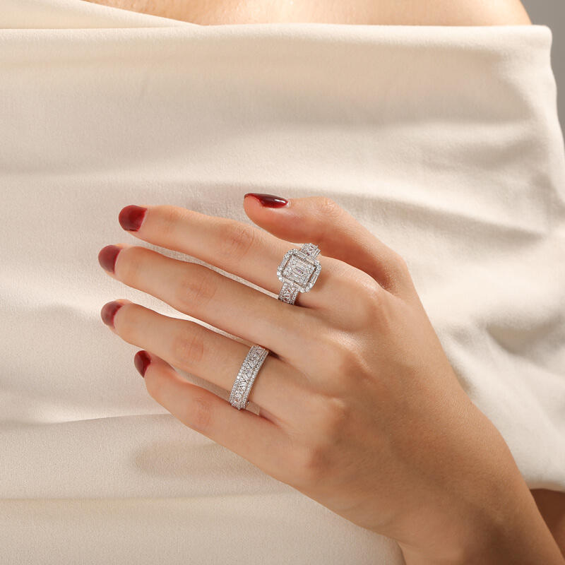 Jeulia Olivetta Ensemble de Bague de Fiançailles Halo Carré