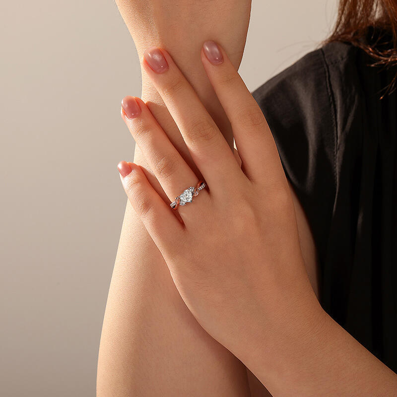 Jeulia Amore Bague Cœur Feuille Deux Tons Personnalisée avec Pierre de Naissance